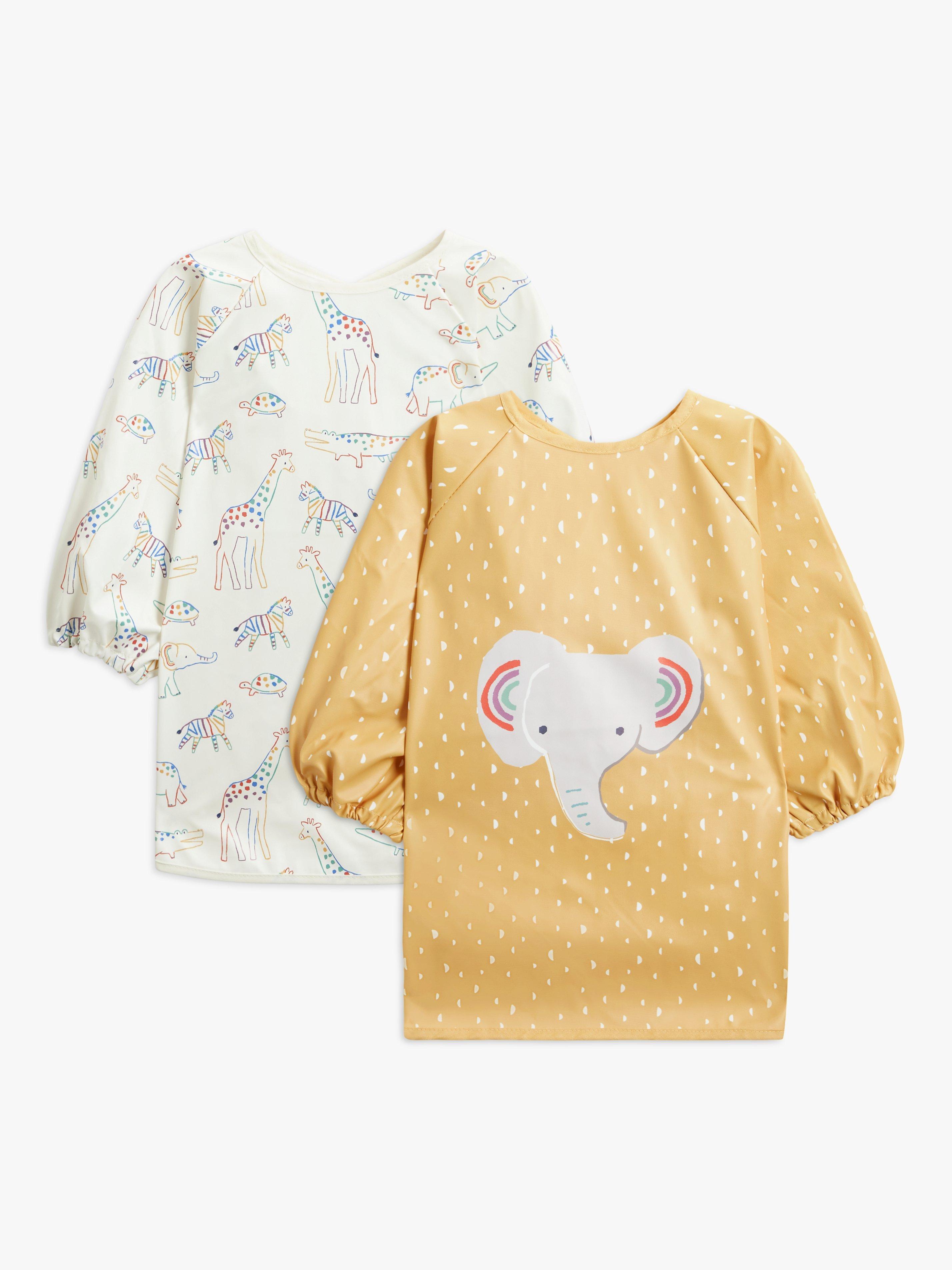 John Lewis Safari Long Sleeve Coverall Weaning Baby Bib, Pack of 2, Multi