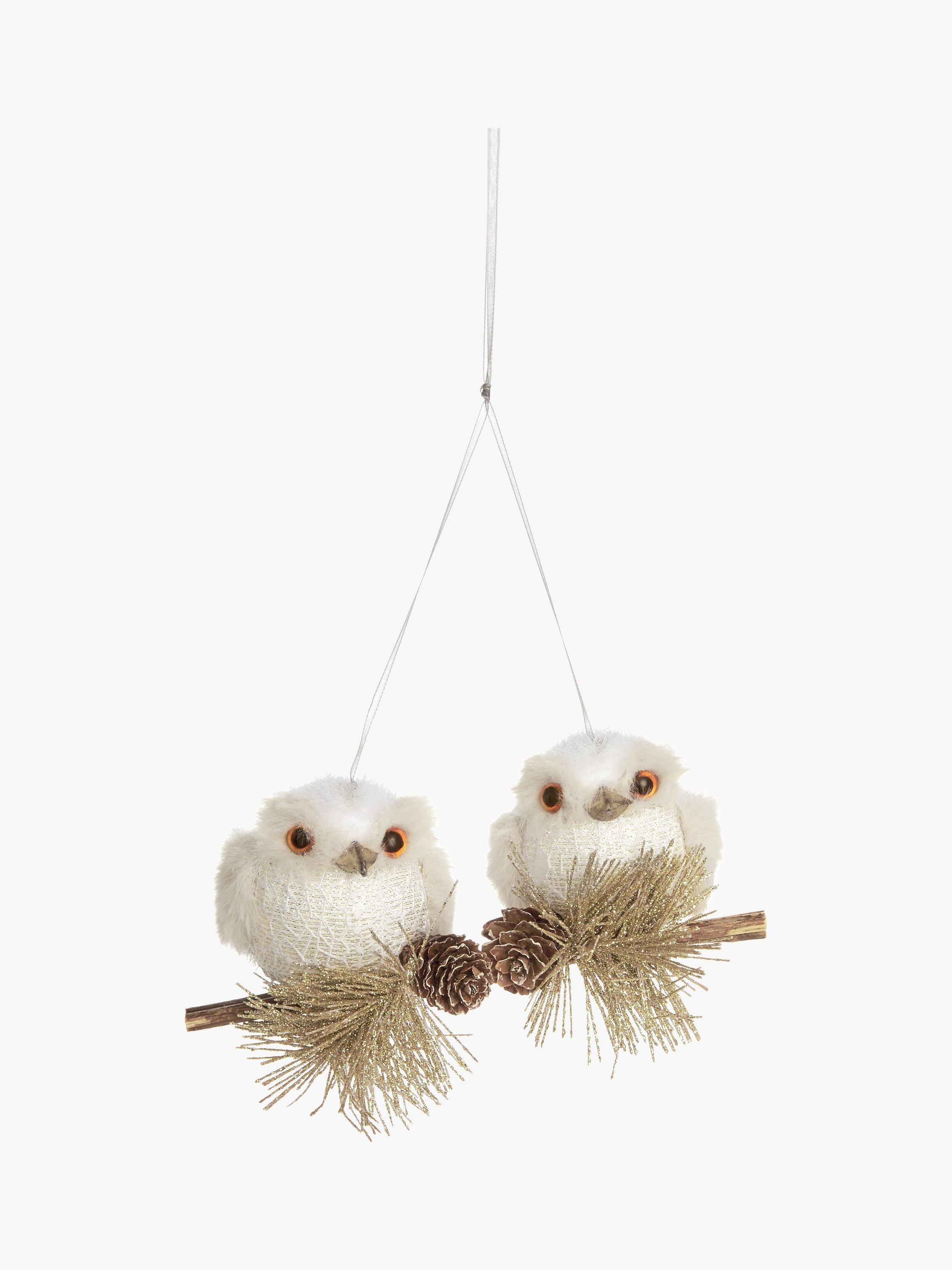 John Lewis Winter Fairytale Owl Duo on Branch Tree Decoration, White