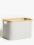 John Lewis Bamboo Rim Open Storage Basket, H25 x W38 x D26cm, Grey