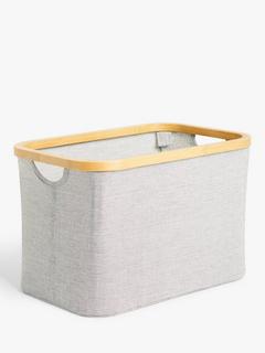 John Lewis Bamboo Rim Open Storage Basket, H25 x W53.4 x D33cm, Grey