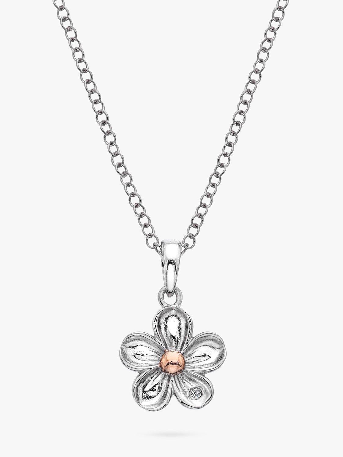 Hot Diamonds Forget Me Not Floral Diamond Pendant Necklace, Silver/Rose Gold