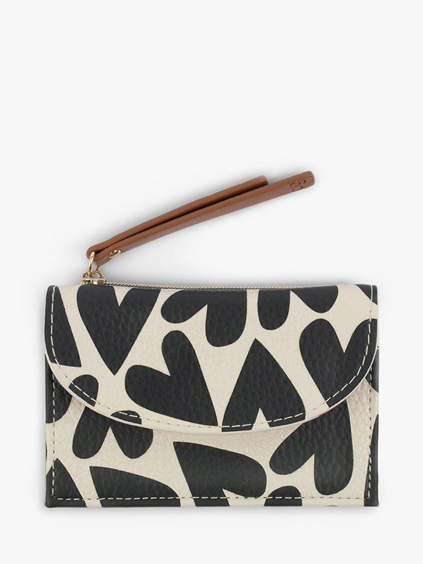 Caroline Gardner Monochrome Hearts Cardholder, Cream/Charcoal