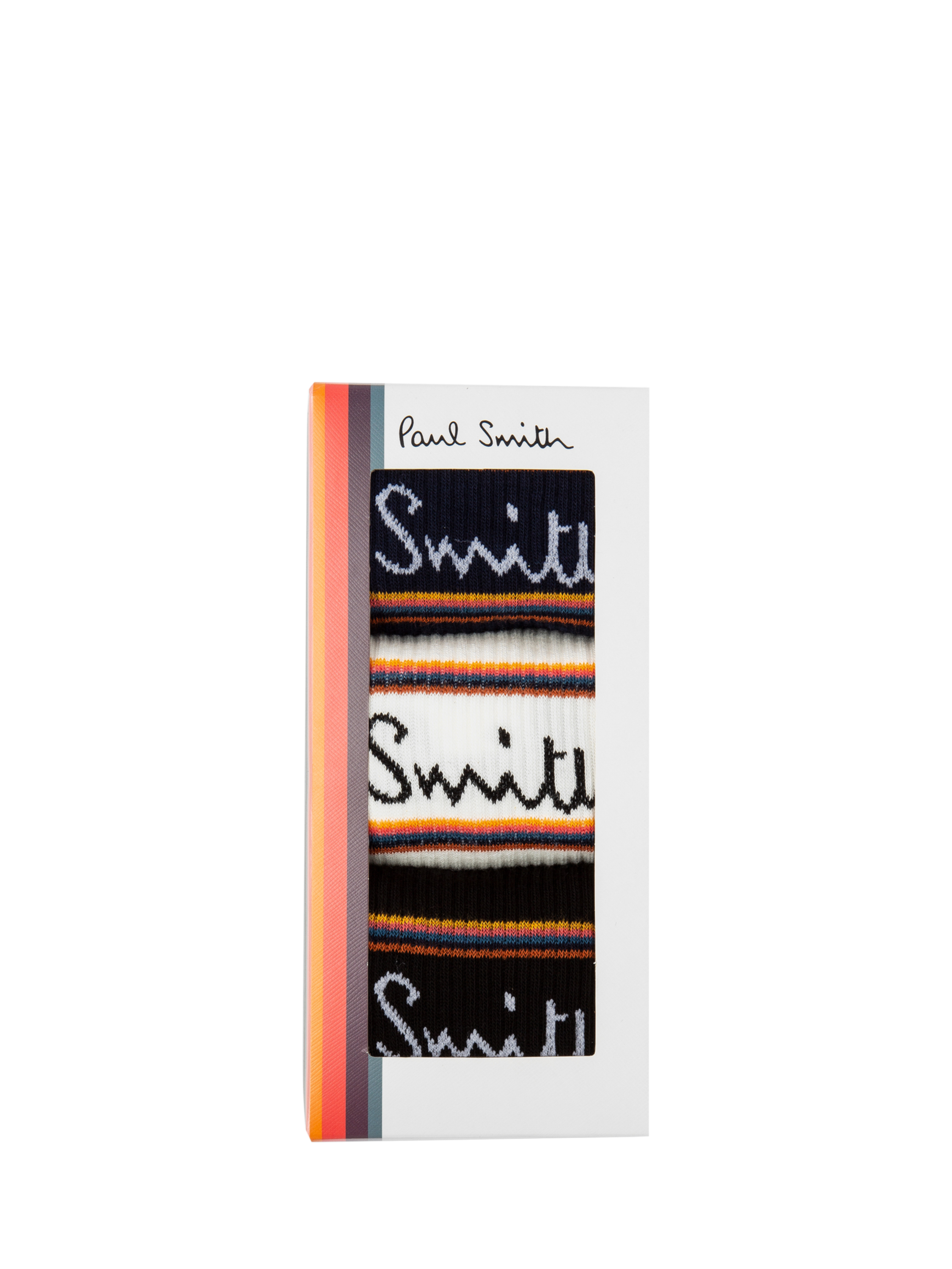 Product image 2 of 4, which shows Paul Smith Artist Stripe Signature Logo Sock, Pack of 3, White/Black