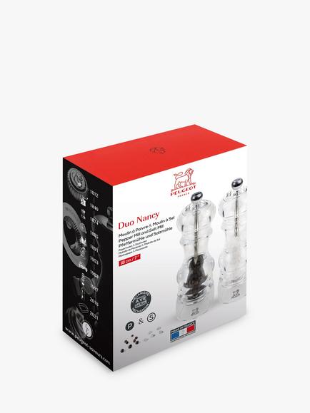 Peugeot Paris Nancy Manual Adjustable Acrylic Salt & Pepper Mills, Set of 2, 18cm, Clear - view 2, Clear