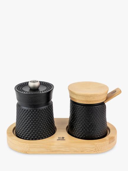 Peugeot Bali Spice Palace Cast Iron & Bamboo Pepper Mill Set, Matt Black, Black