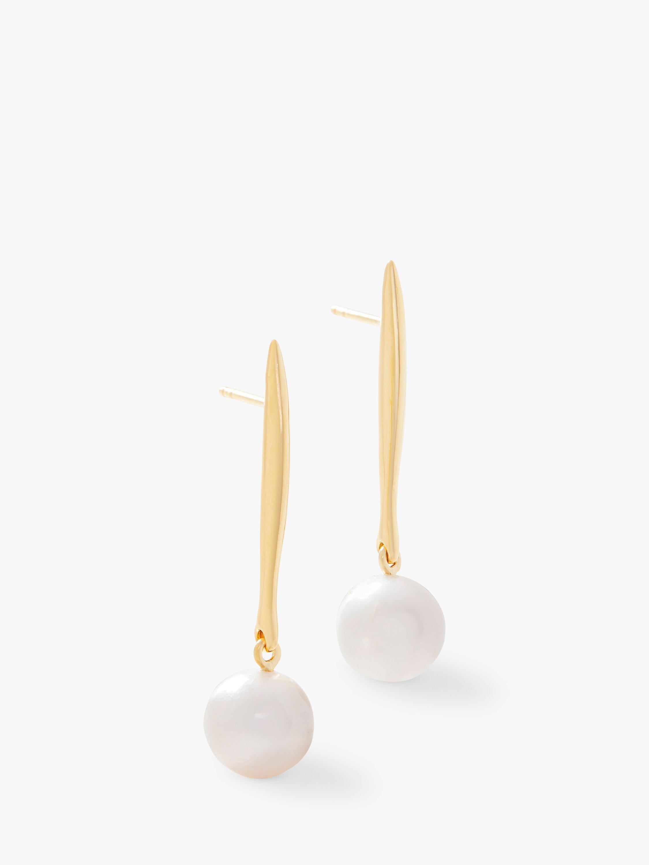 Product image 1 of 4, which shows Monica Vinader Nura Round Pearl Drop Earrings, Gold