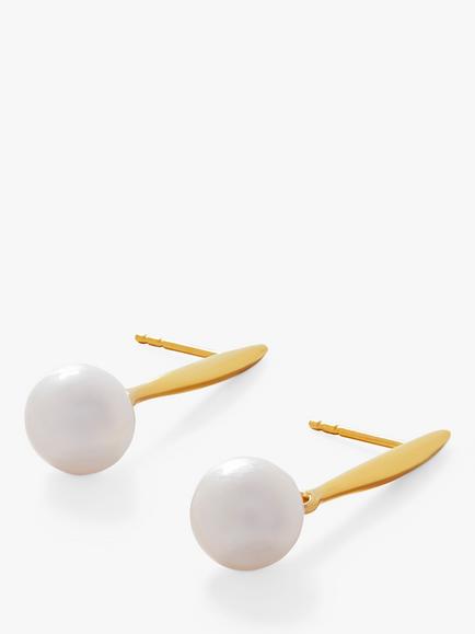 Monica Vinader Nura Round Pearl Drop Earrings, Gold - view 2, Gold