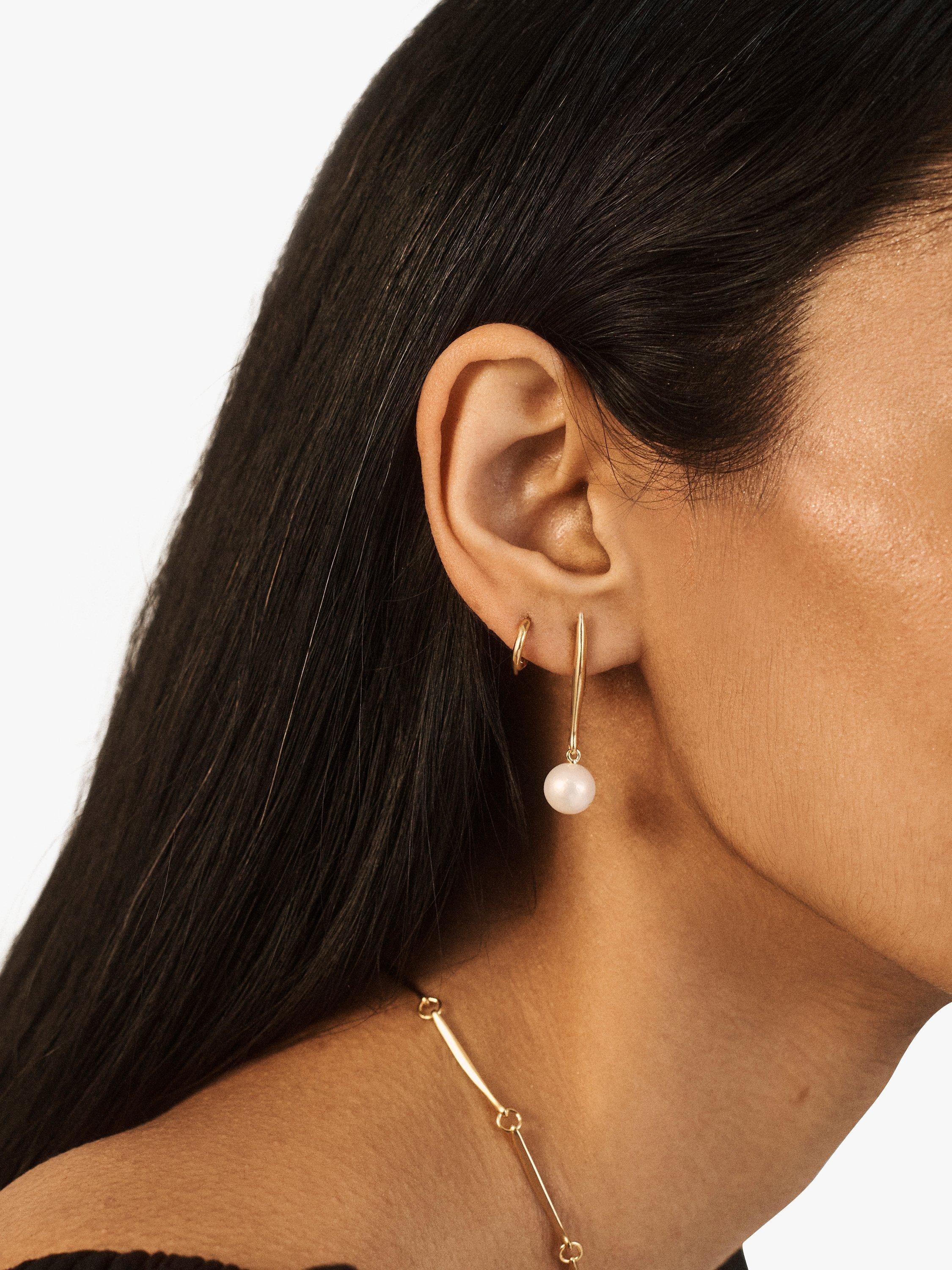 Product image 3 of 4, which shows Monica Vinader Nura Round Pearl Drop Earrings, Gold