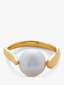 Monica Vinader Nura Round Pearl Ring, Gold - view 2, Gold
