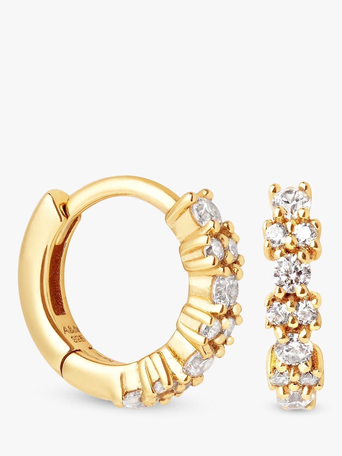Product image 1 of 2, which shows Astrid & Miyu Crystal Gem Huggie Hoop Earrings, Gold