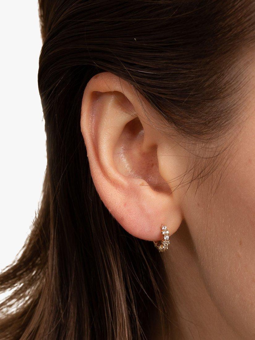 Product image 2 of 2, which shows Astrid & Miyu Crystal Gem Huggie Hoop Earrings, Gold