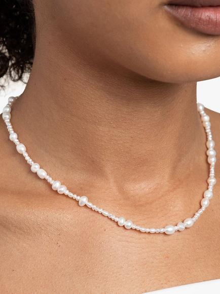 Astrid & Miyu Freshwater Pearl Beaded Necklace, White - view 2, White