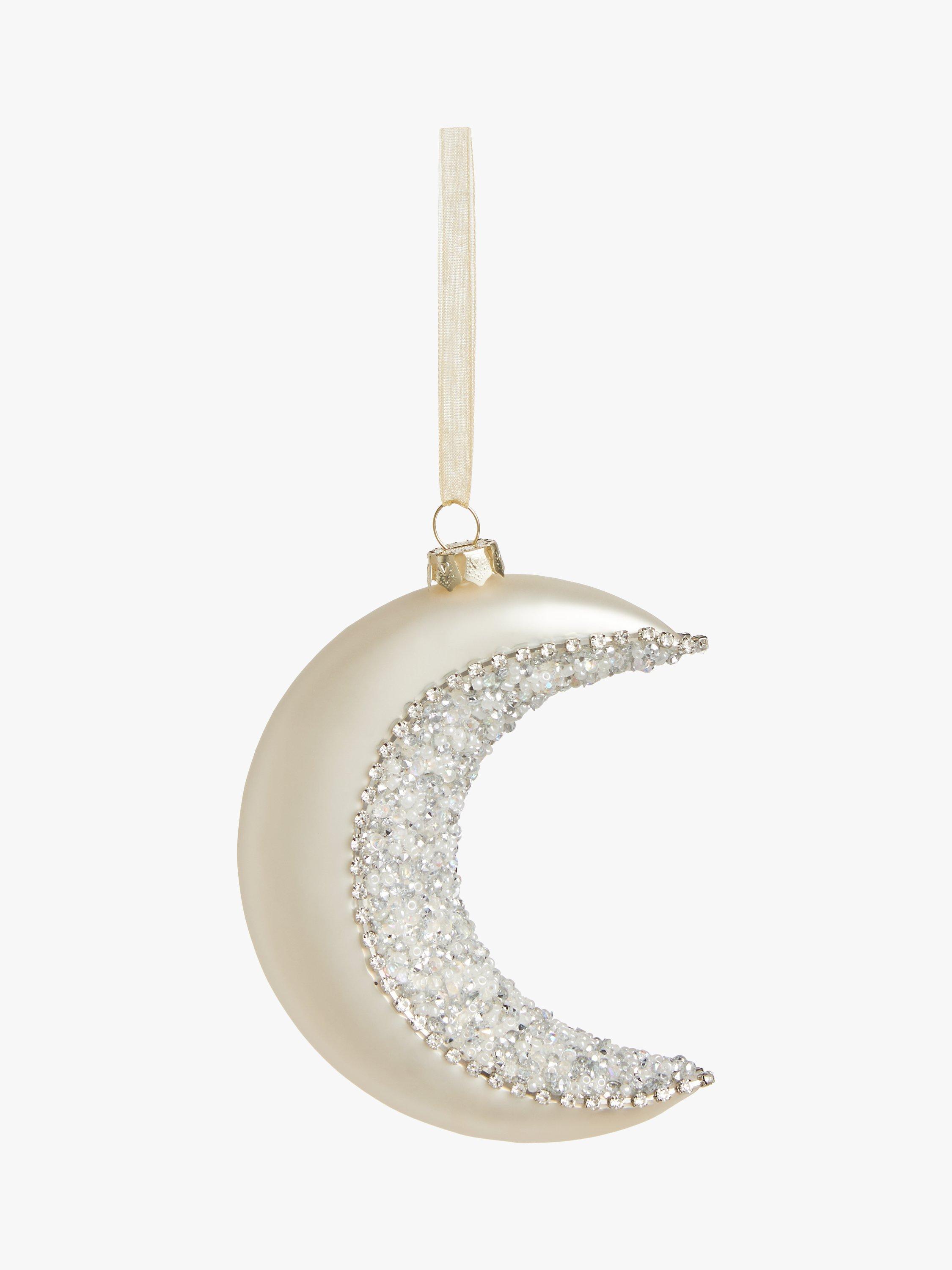 John Lewis Winter Fairytale Beaded Crescent Moon Bauble