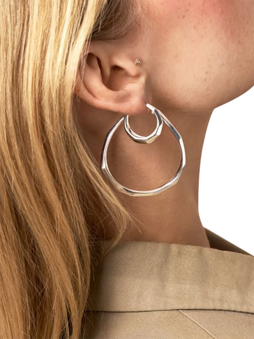 Product image 3 of 5, which shows Dinny Hall Thalassa Tapering Faceted Chunky Hoop Earrings, Silver