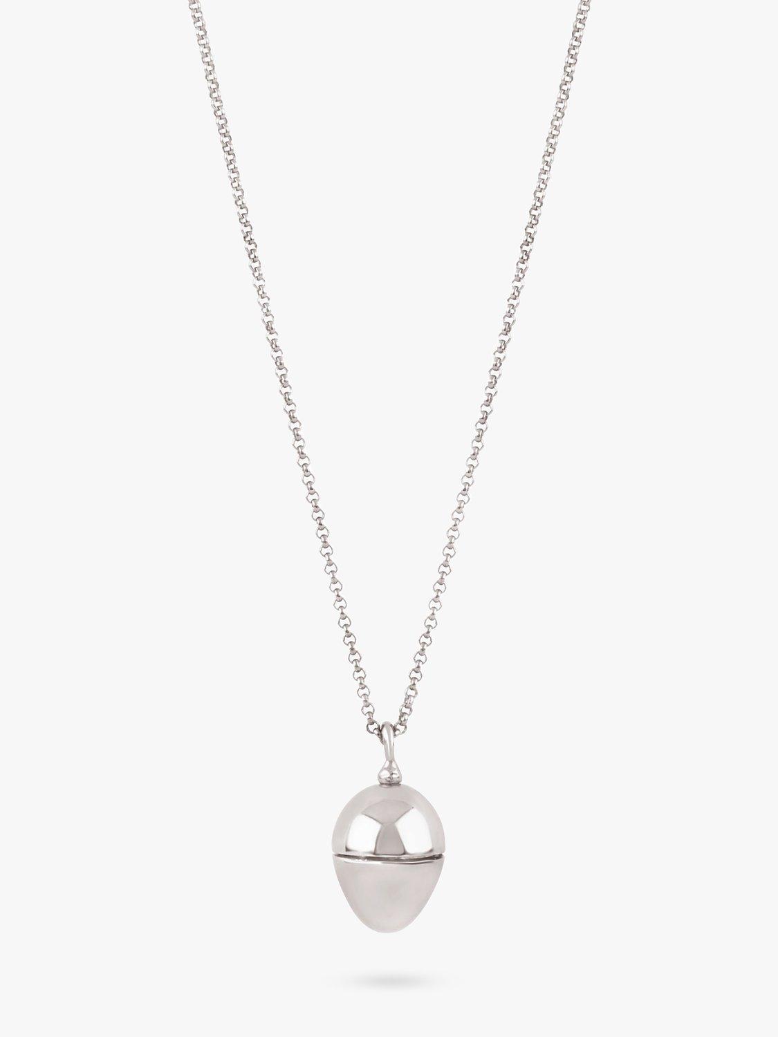 Dinny Hall Clover Charm Egg Locket Pendant Necklace, Silver