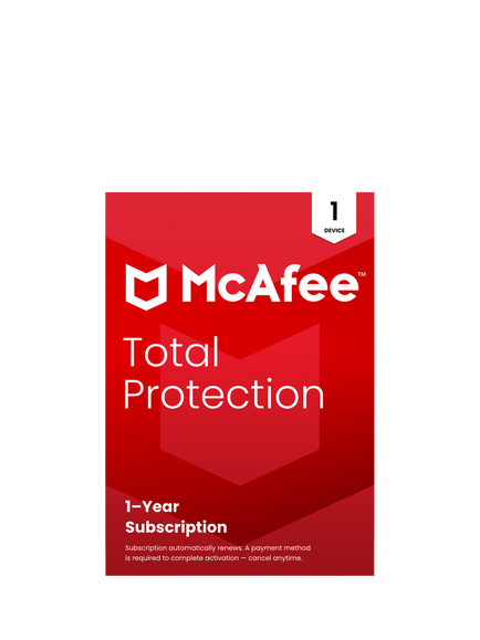 McAfee Total Protection, Automatic Renewal with Unlimited VPN, 1 Device, 1 Year Subscription, 