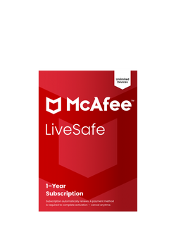 McAfee LiveSafe, Automatic Renewal with Unlimited VPN, Unlimited Devices, 1 Year Subscription, 