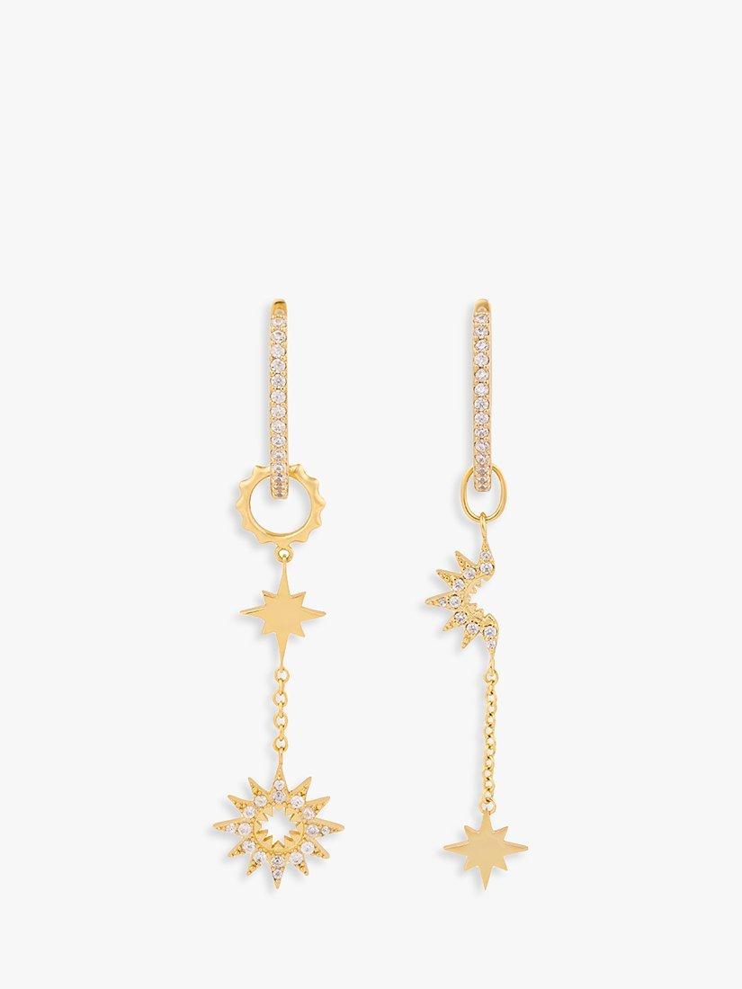Product image 1 of 5, which shows Wanderlust + Co Sunlit Nova Drop Earrings, Gold