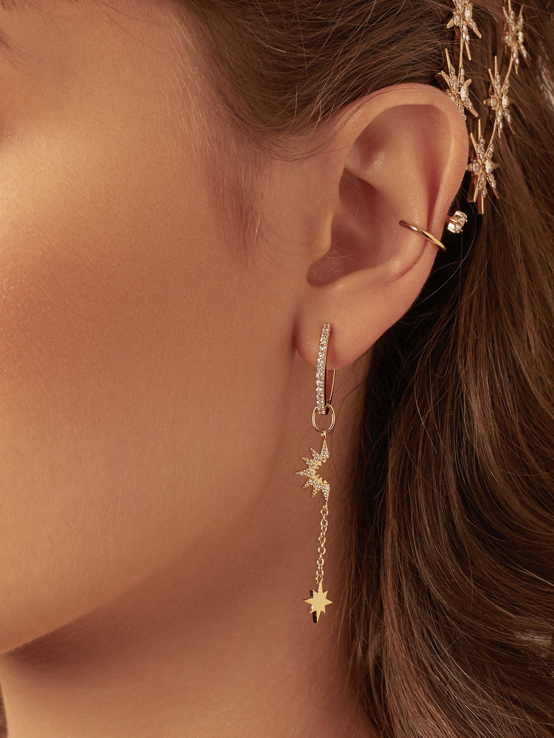 Product image 3 of 5, which shows Wanderlust + Co Sunlit Nova Drop Earrings, Gold
