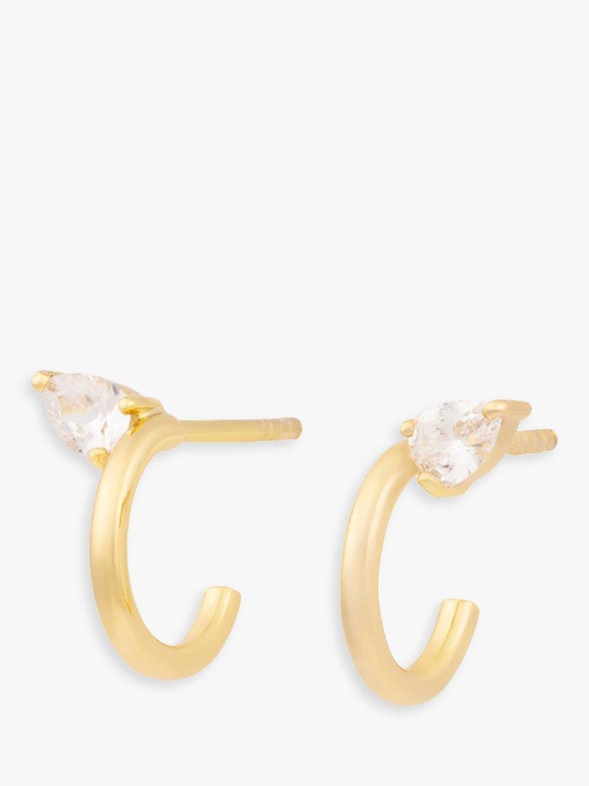 Product image 1 of 4, which shows Wanderlust + Co Teardrop Cubic Zirconia Hoop Earrings, Gold