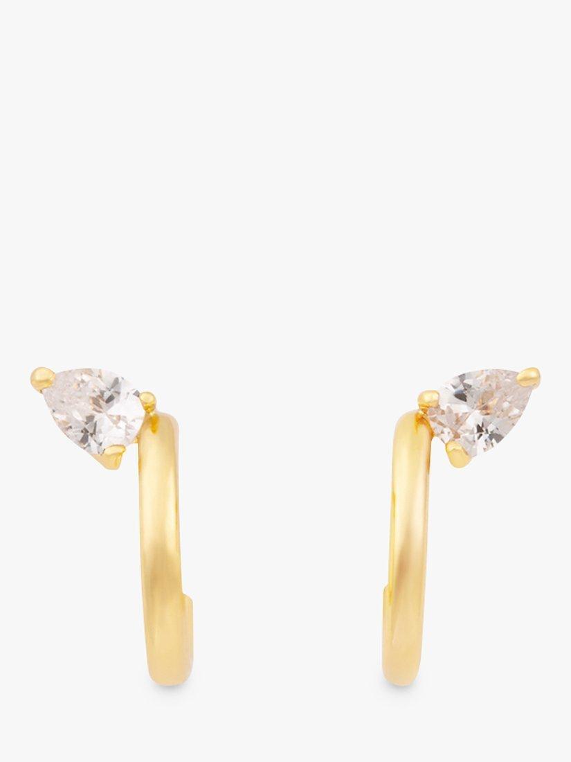 Product image 2 of 4, which shows Wanderlust + Co Teardrop Cubic Zirconia Hoop Earrings, Gold