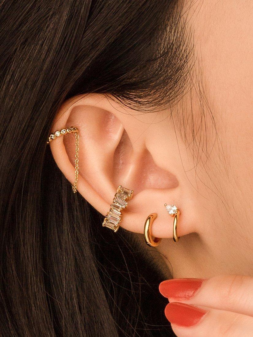 Product image 3 of 4, which shows Wanderlust + Co Teardrop Cubic Zirconia Hoop Earrings, Gold