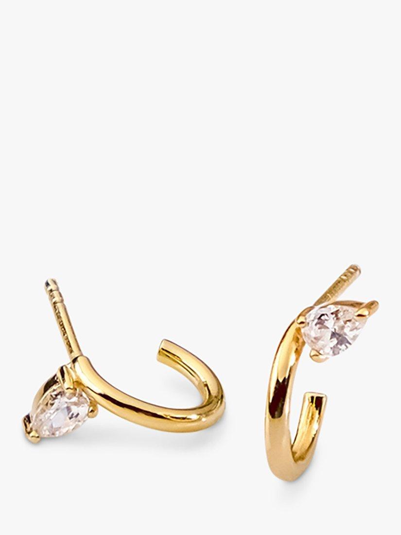 Product image 4 of 4, which shows Wanderlust + Co Teardrop Cubic Zirconia Hoop Earrings, Gold