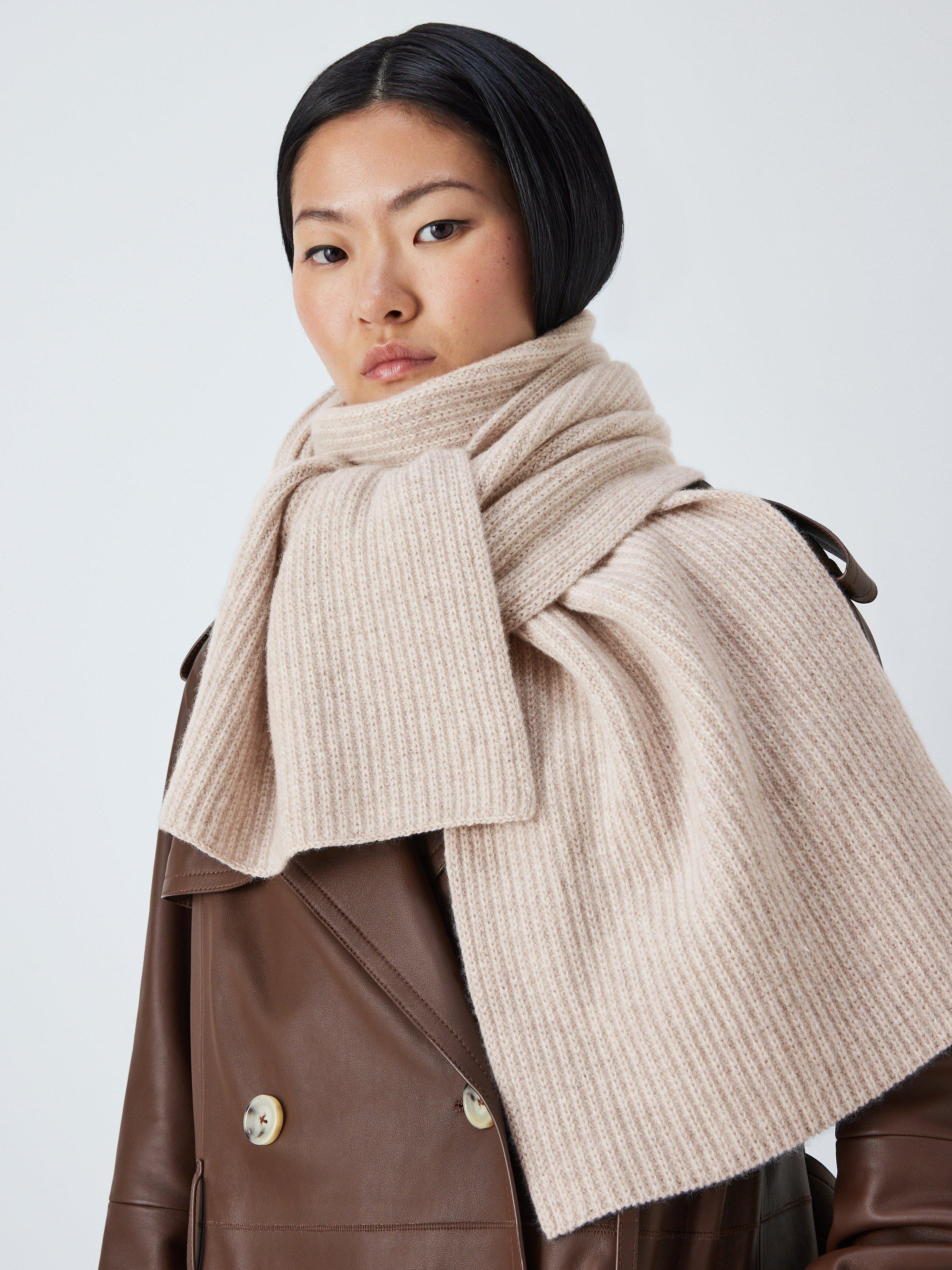 John Lewis Cashmere Ribbed Scarf, Neutral