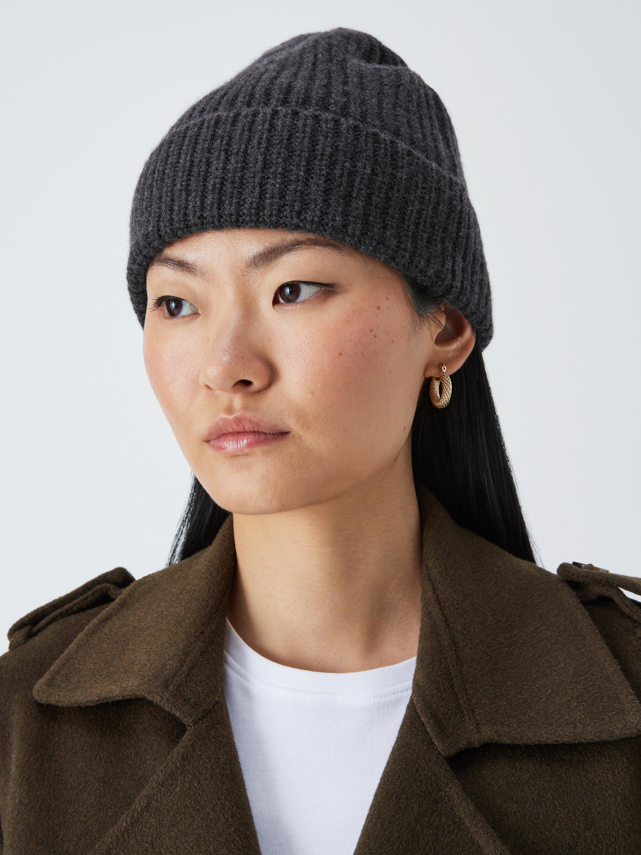John Lewis Cashmere Rib Knit Beanie, Charcoal