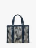 Aspinal of London Small Henley Raffia and Leather Tote Bag, Navy