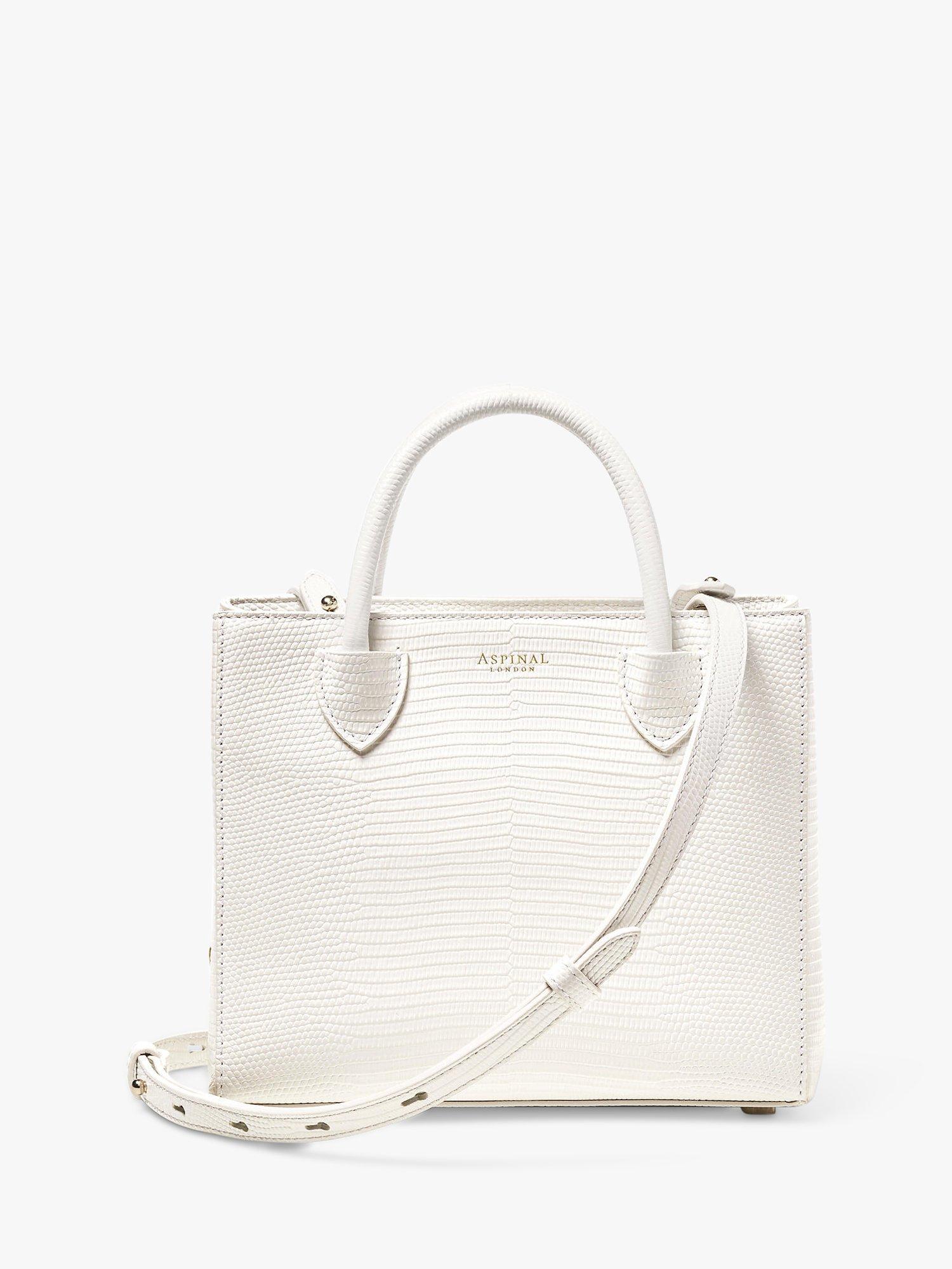 Aspinal of London Madison Mini Lizard Leather Tote Bag, White
