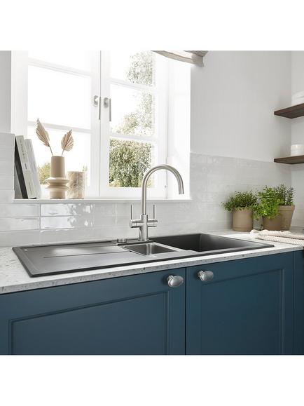 BLANCO Candor Swivel Spout 2 Lever Kitchen Mixer Tap, Stainless Steel - view 2, Stainless Steel