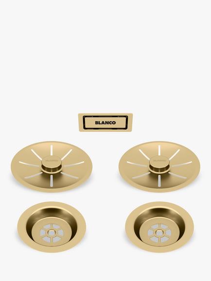 BLANCO InFino Outlet 2 Bowl Kitchen Sink Waste & Overflow Set, Satin Gold