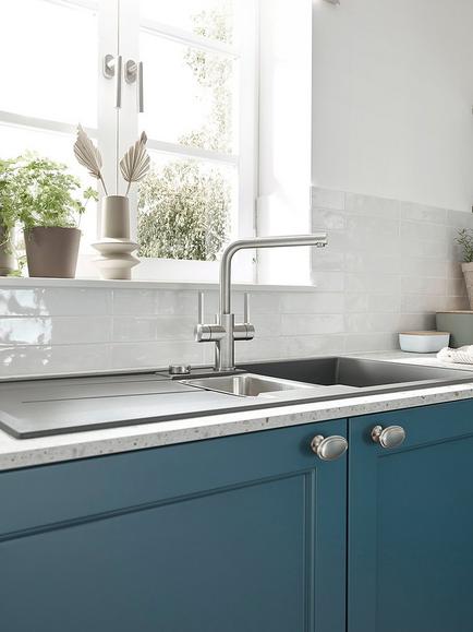 BLANCO Lanora Swivel Spout 2 Lever Kitchen Mixer Tap, Stainless Steel - view 2, Stainless Steel