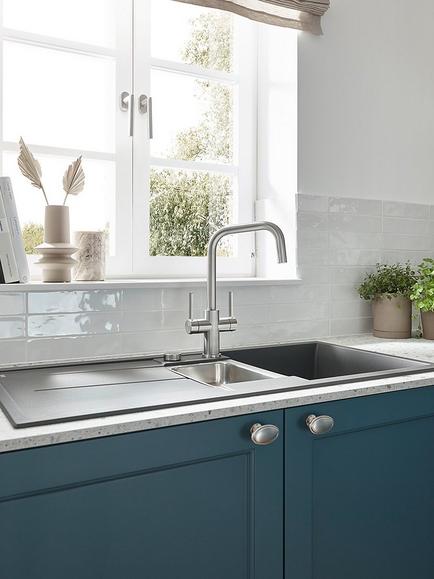 BLANCO Jandora Swivel Spout 2 Lever Kitchen Mixer Tap, Stainless Steel - view 2, Stainless Steel