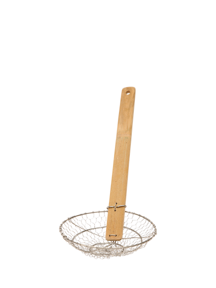 School Of Wok Stainless Steel Wok Strainer with Bamboo Handle, Black