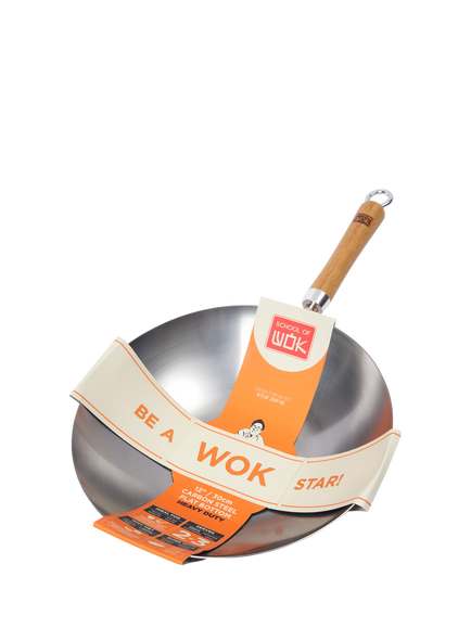 School Of Wok Heavy Duty Uncoated Carbon Steel Wok, 30cm, Black
