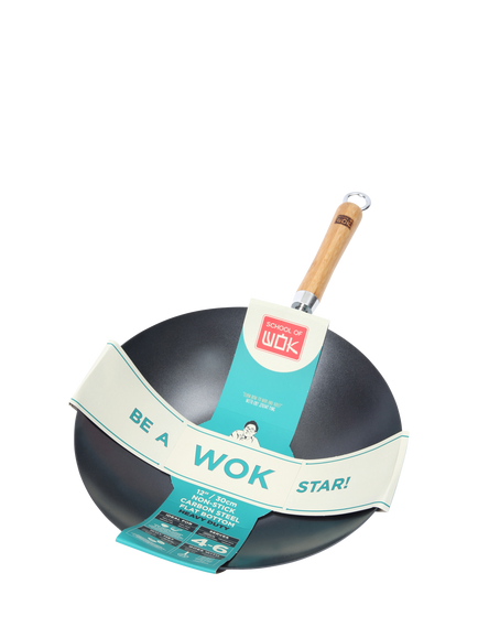School Of Wok Heavy Duty Carbon Steel Non-Stick Wok, 30cm, Black