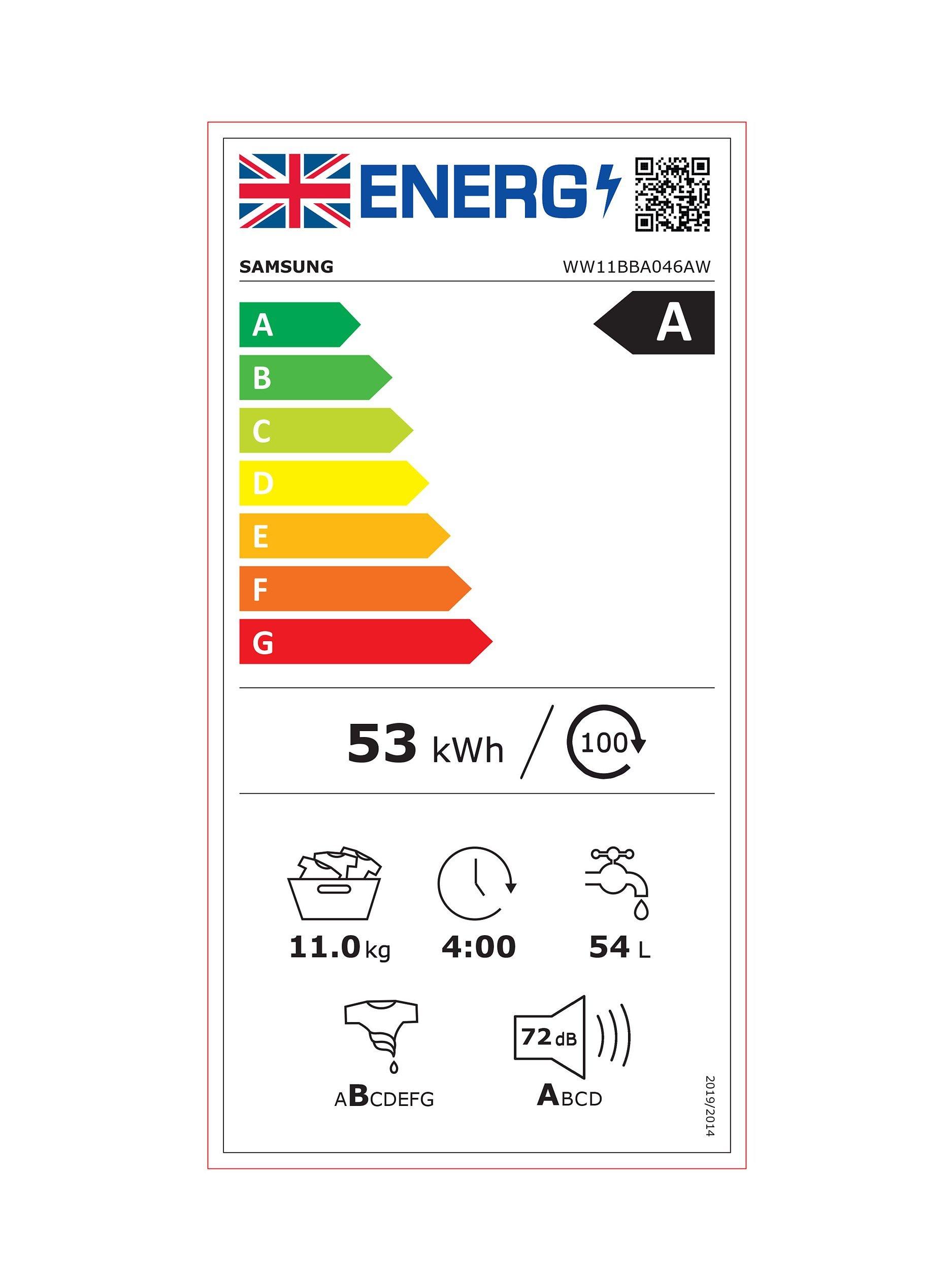 This item is rated A for energy efficiency on a scale from A (most efficient) to G (least efficient).