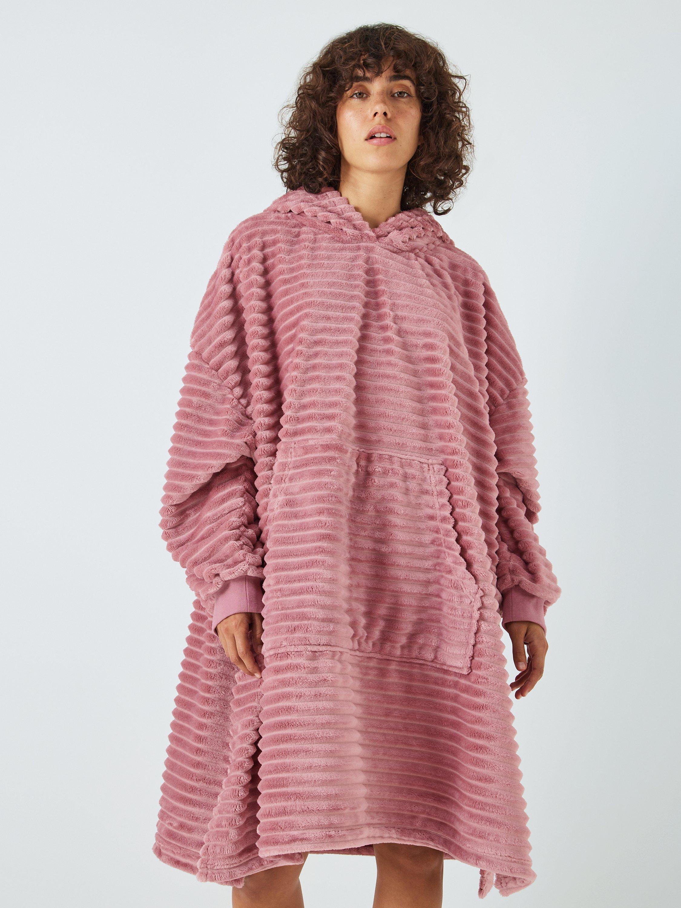 John Lewis Ribbed Oversized Fleece Dress, Pink, One Size