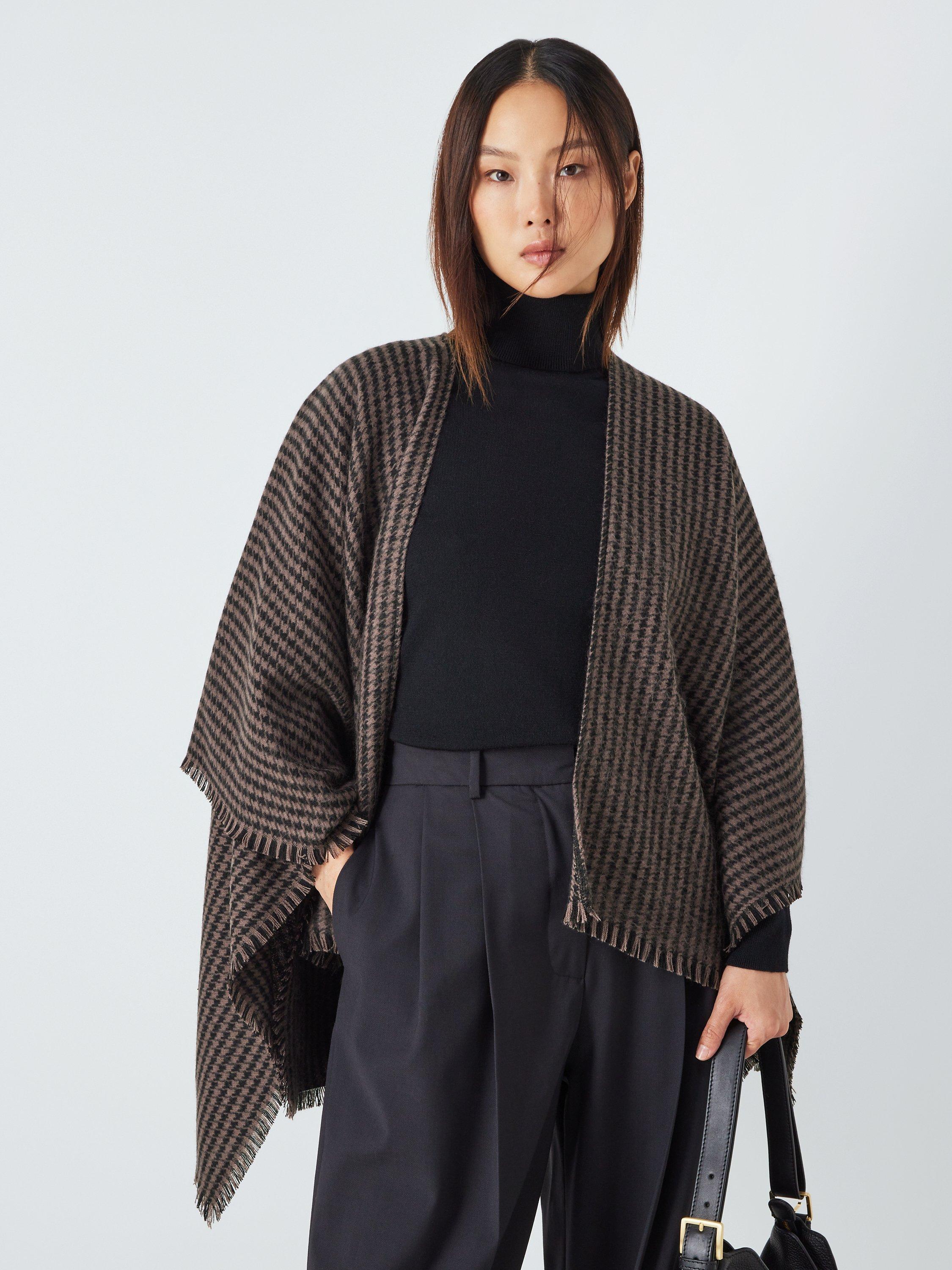 John Lewis Houndstooth Cashmink Cape, Black/Multi