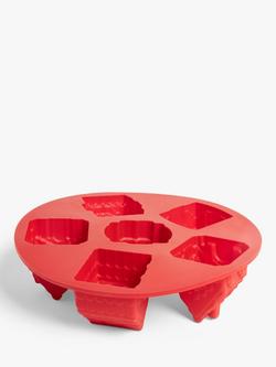 John Lewis Christmas Gingerbread House Silicone Non-Stick Muffin Mould, 6 Hole, Red