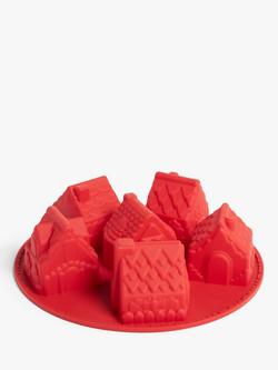 John Lewis Christmas Gingerbread House Silicone Non-Stick Muffin Mould, 6 Hole - view 2, Red