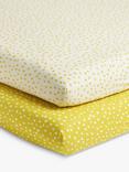 John Lewis Spots Cotton Baby Fitted Sheet, Pack of 2, Yellow