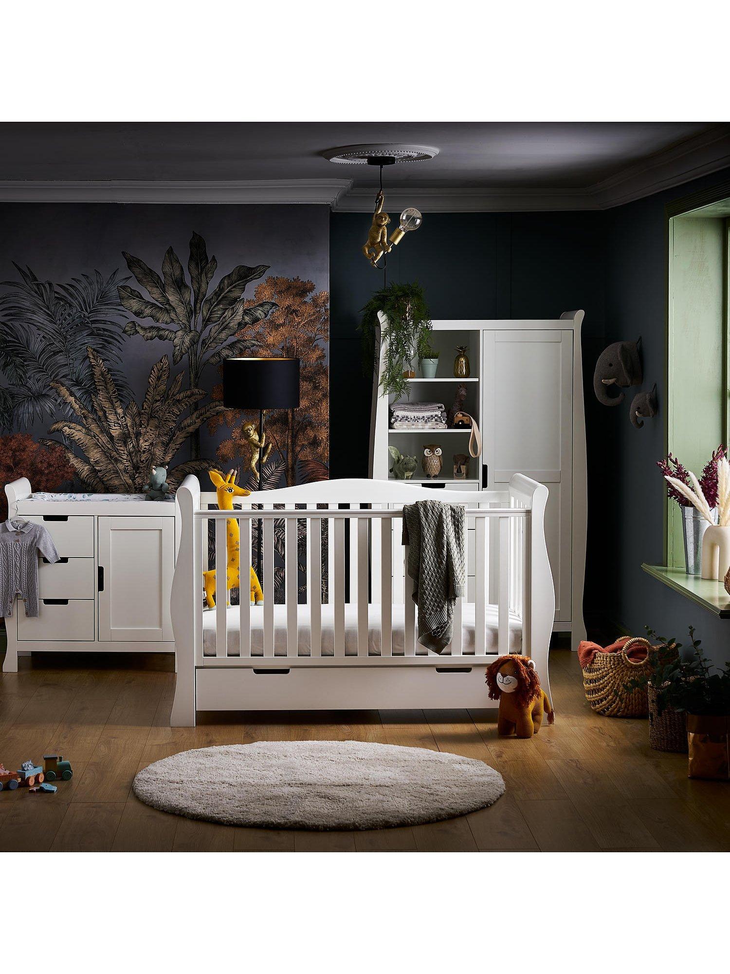 Obaby Stamford Luxe Cotbed, Closed Changing Unit and Double Wardrobe, White