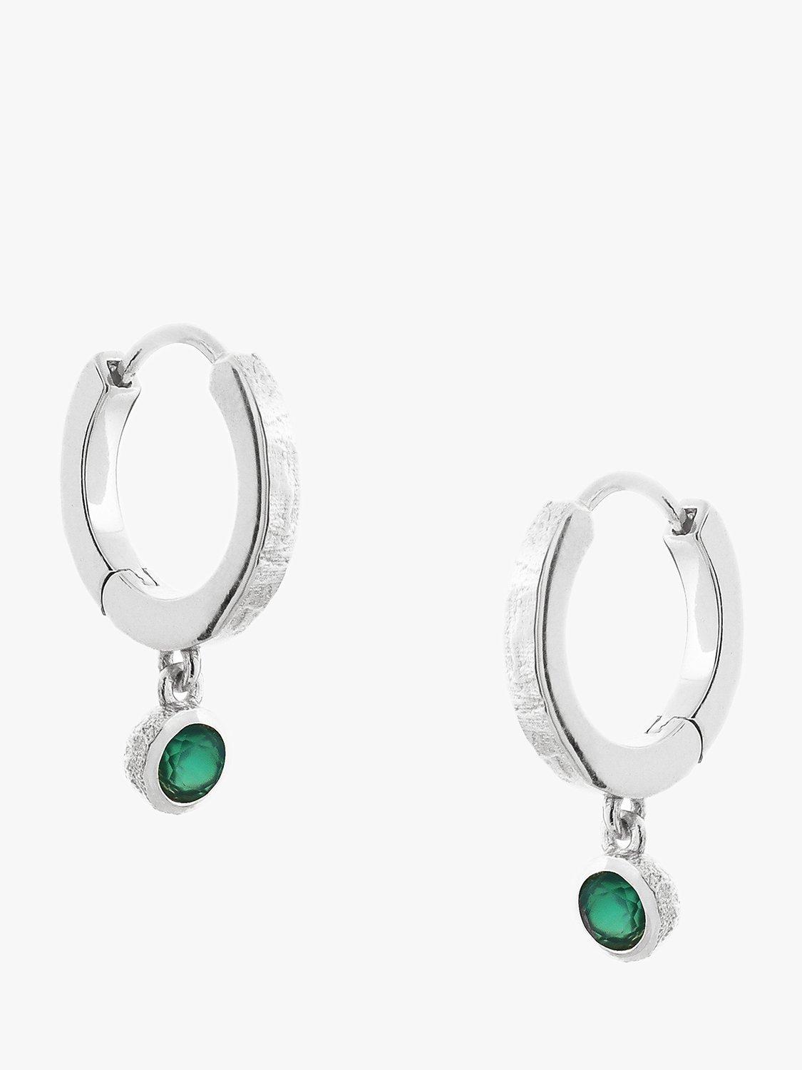 Tutti & Co May Birthstone Hoop Earrings, Green Onyx/Silver