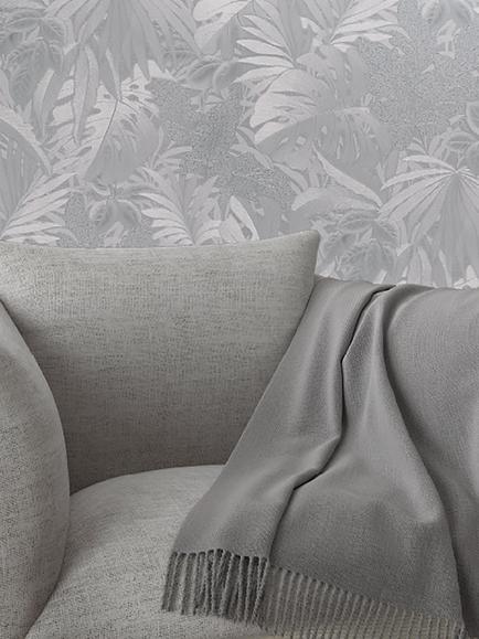 Galerie Metallic Jungle Leaves Wallpaper - view 2, Silver 33301