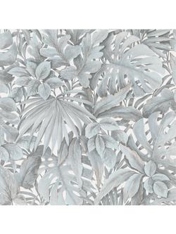 Galerie Jungle Leaves Wallpaper, White 33306