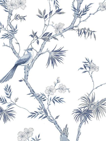 Galerie Classic Bird Trail Wallpaper, Blue G78489