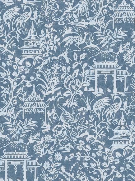 Galerie Garden Toile Wallpaper, Blue G78508